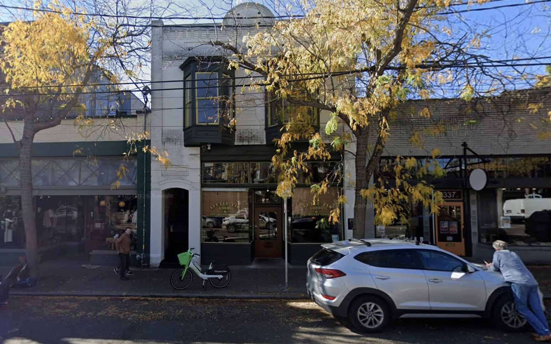 A cafe on a quaint city street.