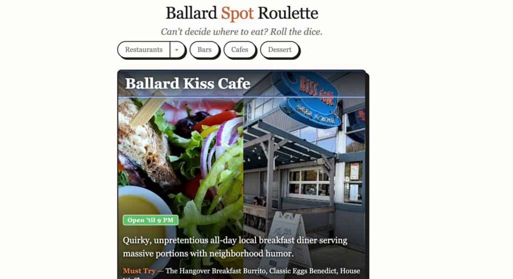 Ballard developer creates “Ballard Spot Roulette” restaurant picker