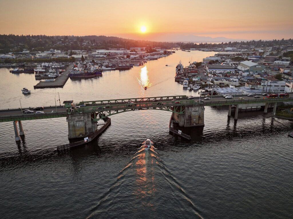 Ballard bridge with sunset