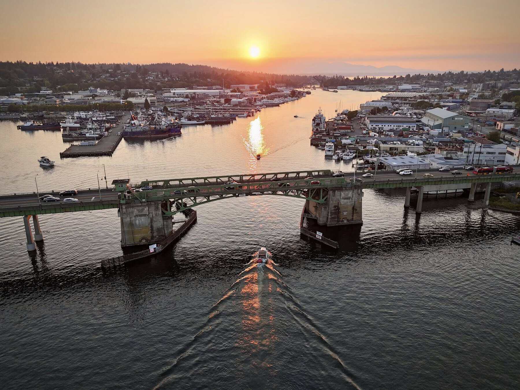 Ballard bridge with sunset